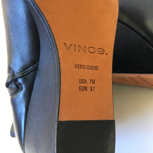 NEW Vince Andy Leather Wedge Ankle Booties Boots Womens 37 7 Black Square Toe - Picture 9 of 10